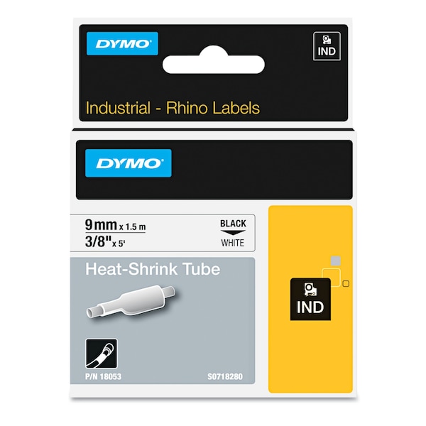 Dymo Rhino Heat Shrink Tubes Industrial Label Tape, 0.37 in. x 5 ft, White/Black Print 18053 - main